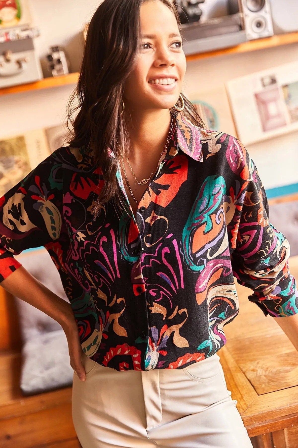 Paisley Colorful Linen Blouse