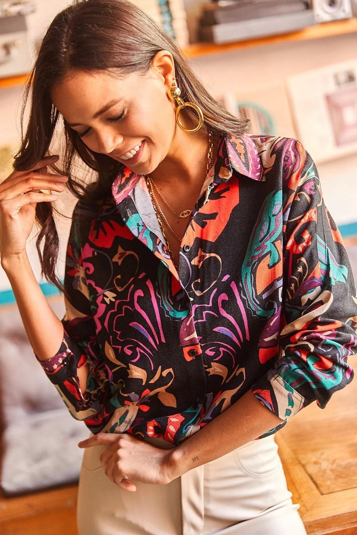 Paisley Colorful Linen Blouse