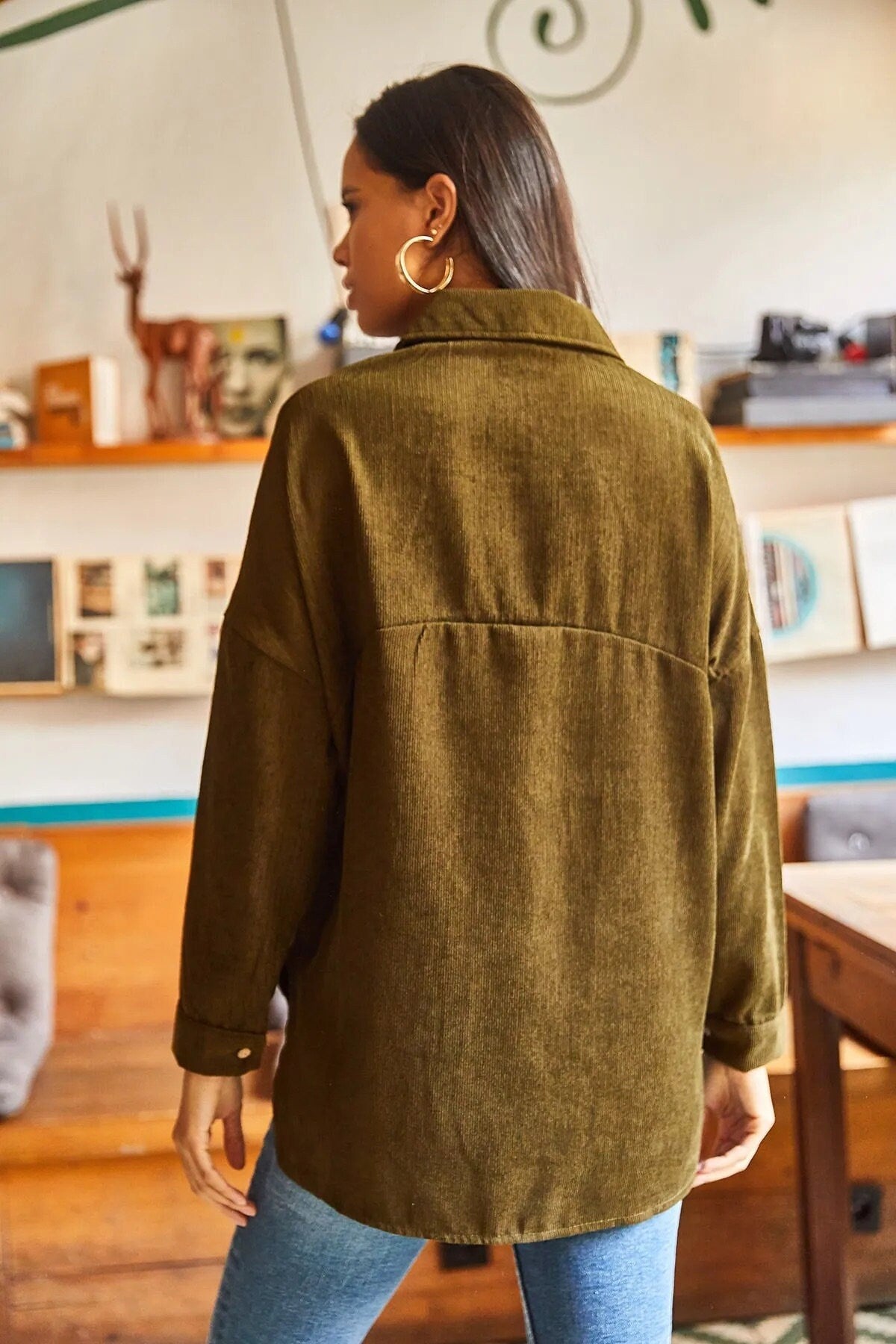 Military Green Velvet Blouse