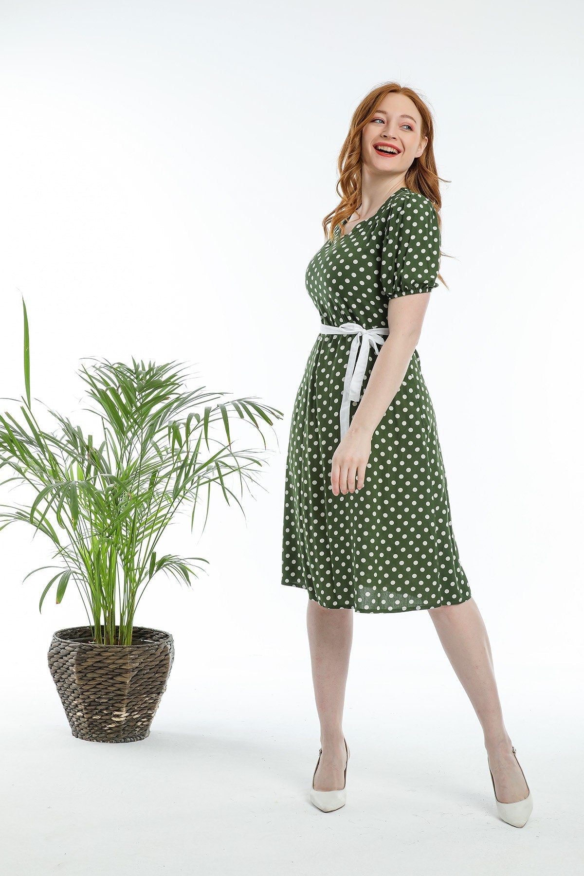 Green Polka Dot Vintage Inspired Dress