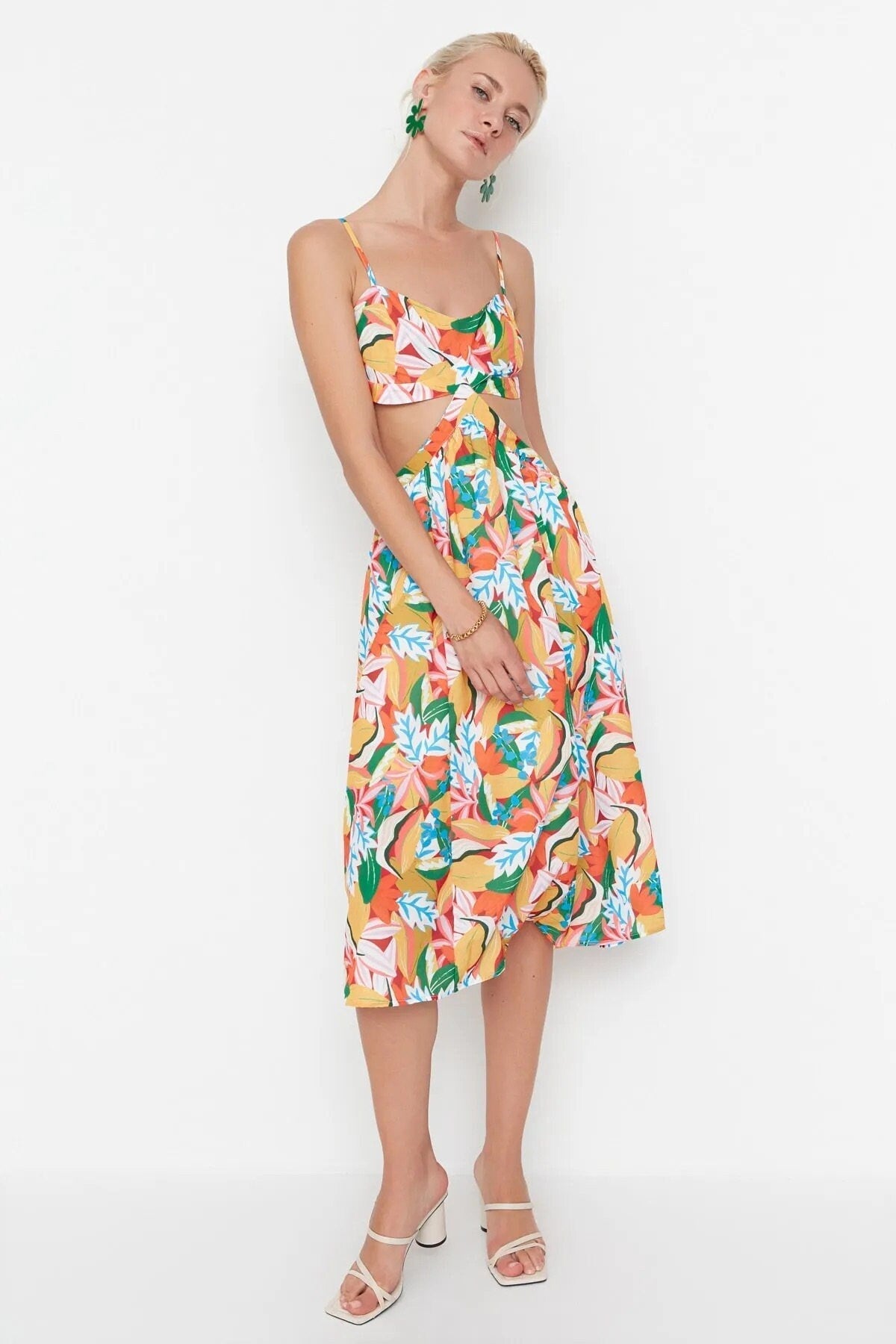 Colorful Floral Open Back Summer Dress