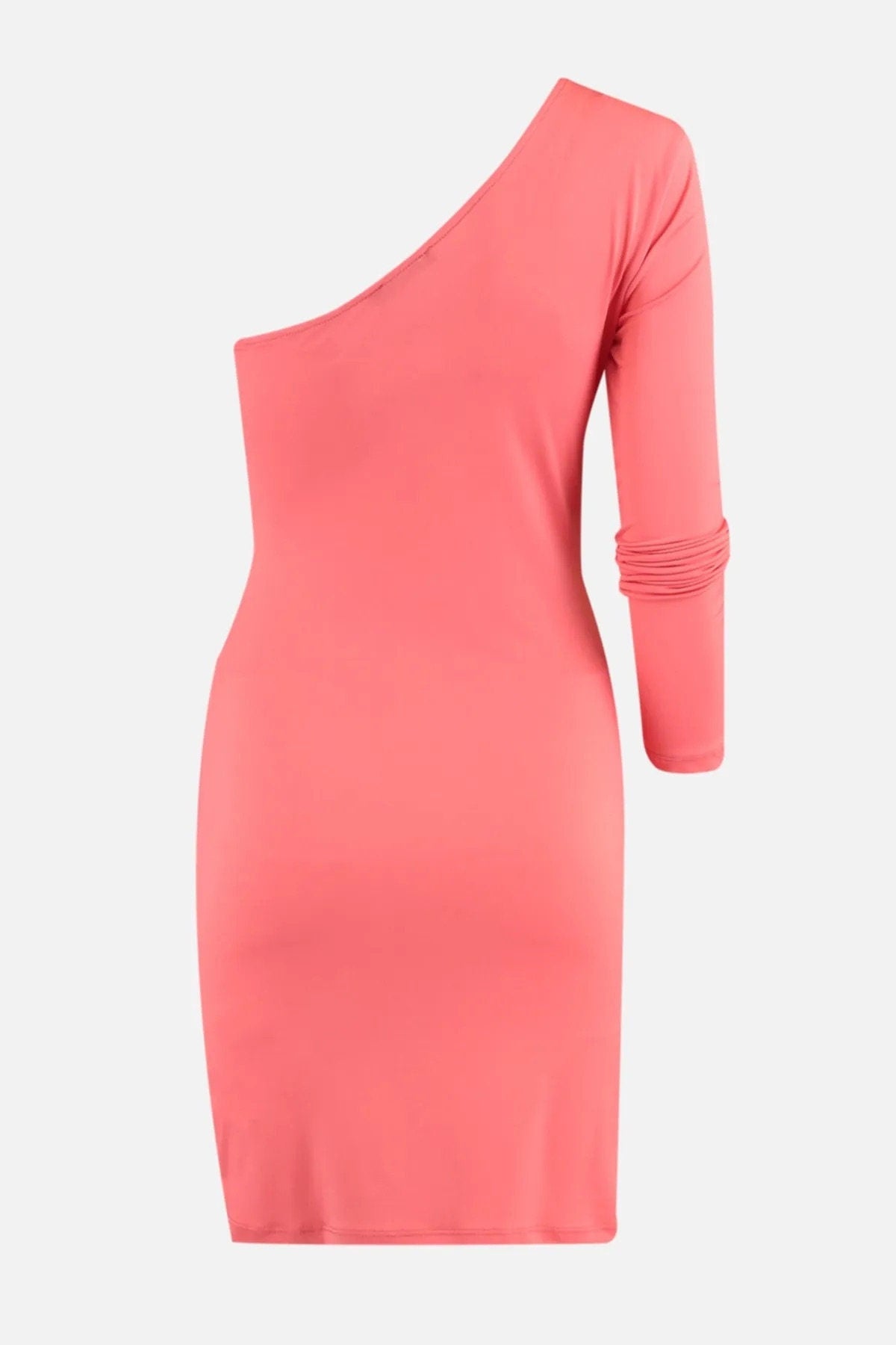 Pink One Shoulder Knitted Dress