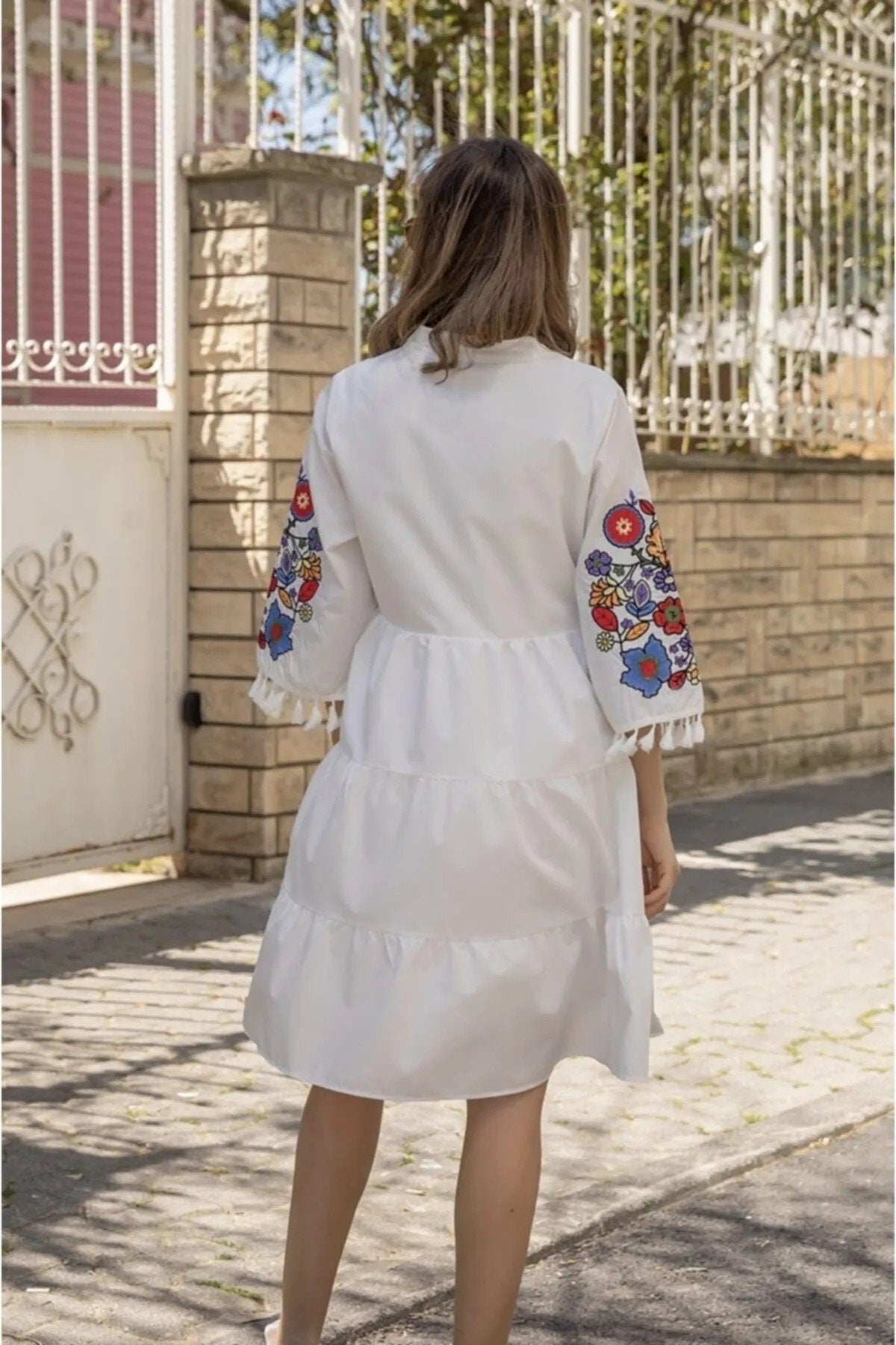 White Floral Embroidered Dress