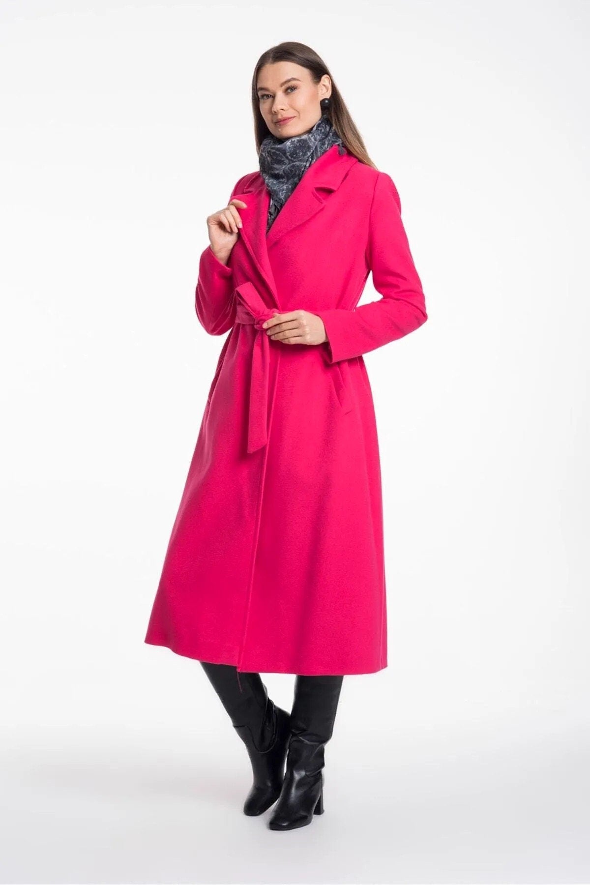 Camel Wool Long Coat with Belt and Pocket
