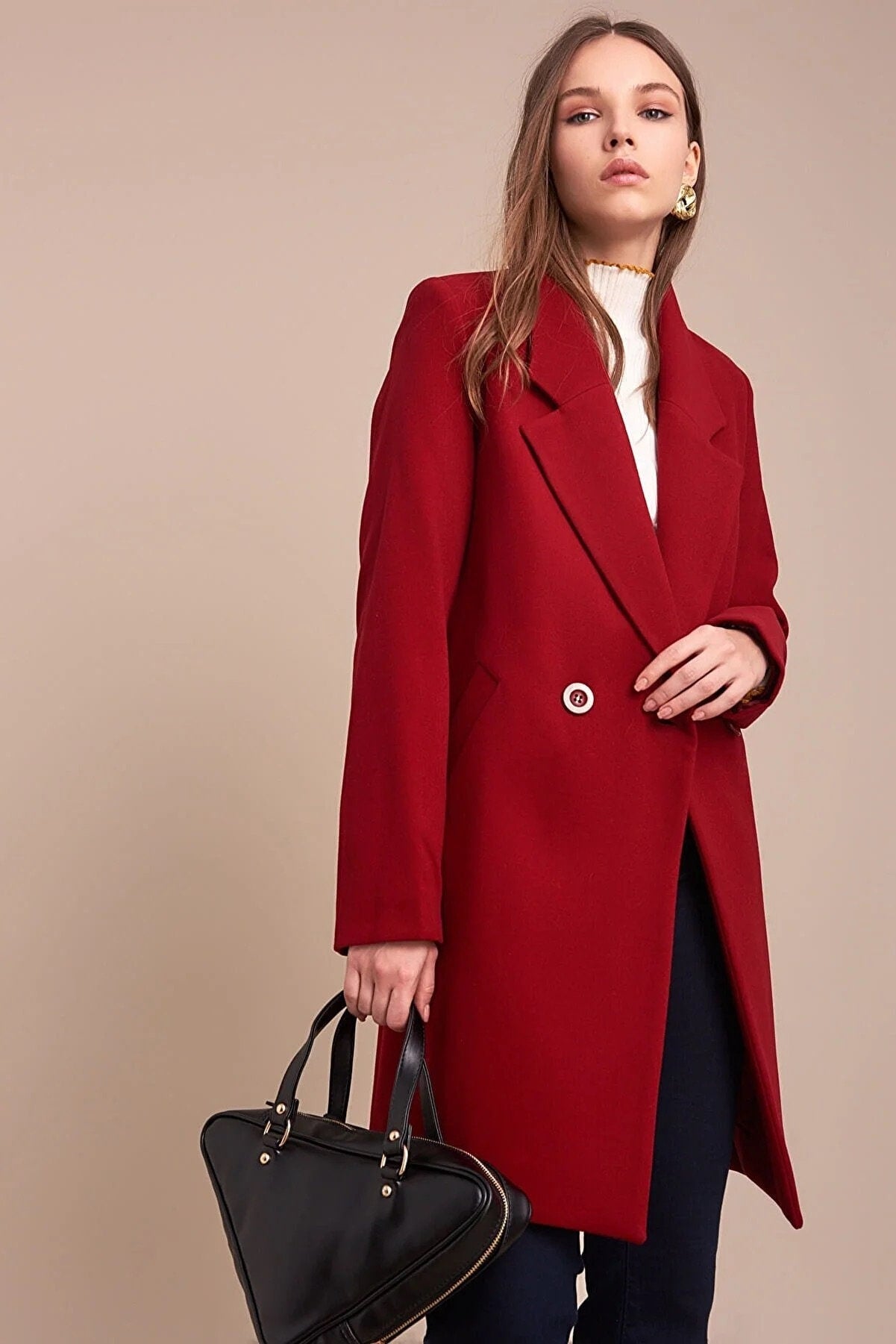 Burgundy Coat with Buttons