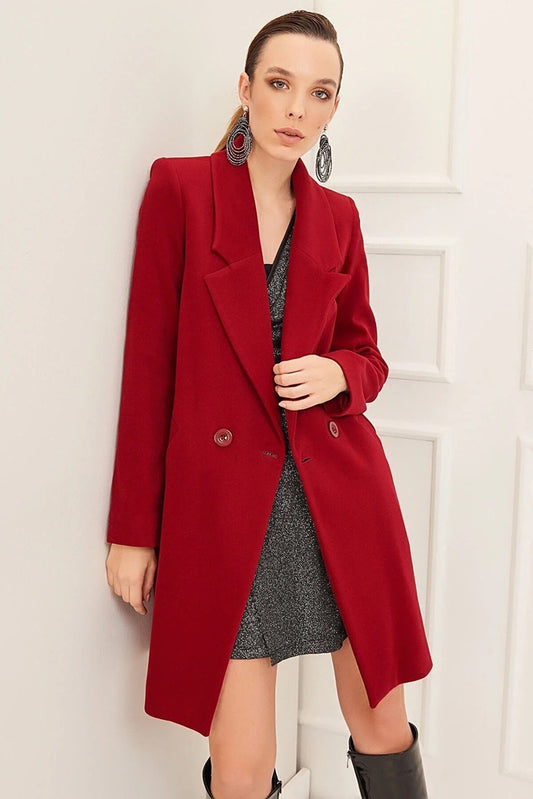 Burgundy Coat with Buttons
