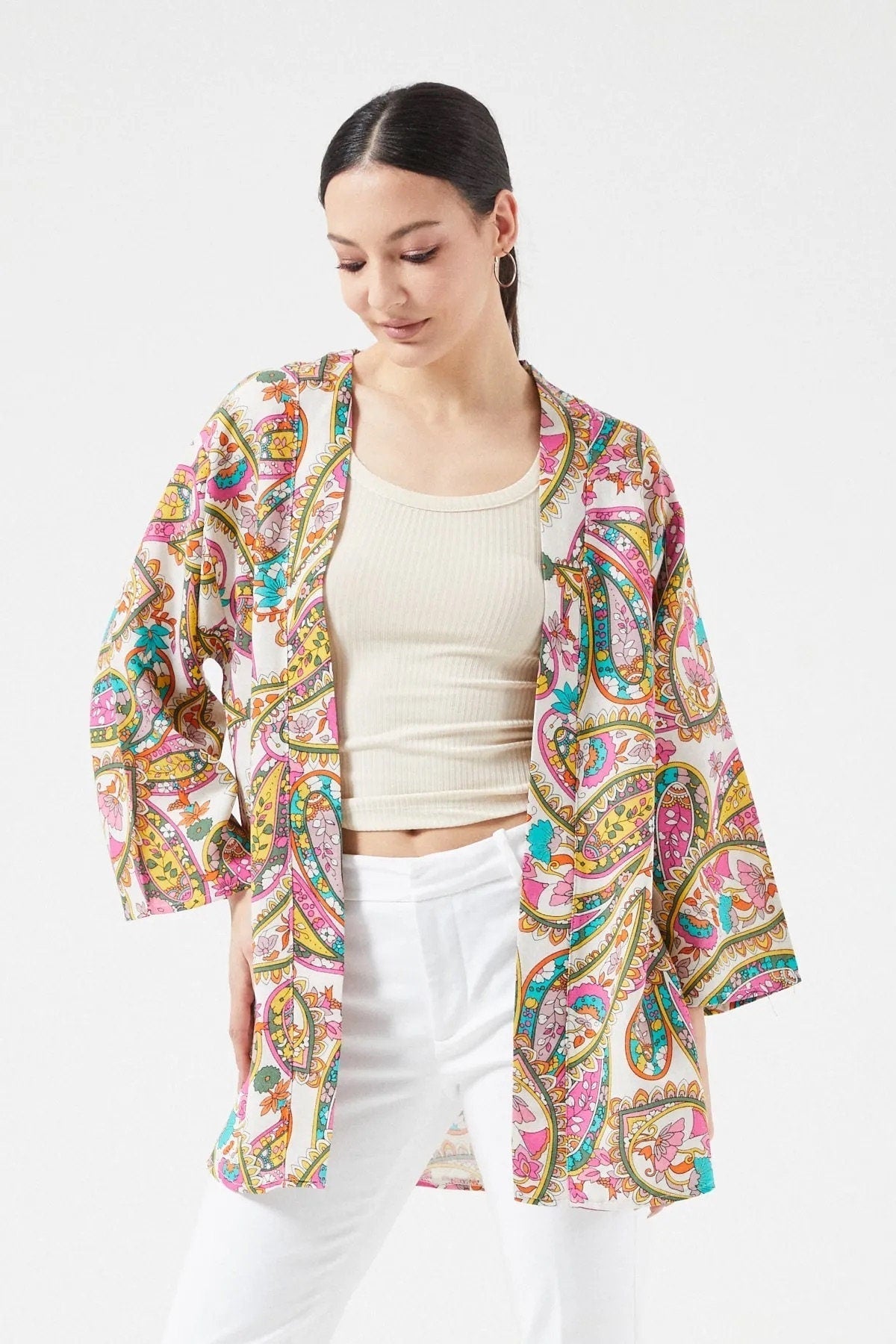 Ethnic Colorful Linen Kimono