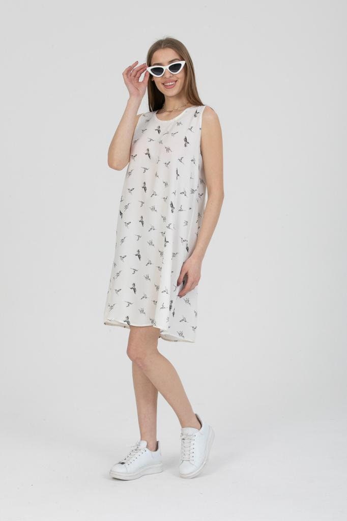 Lightweight Bird Print Shift Dress