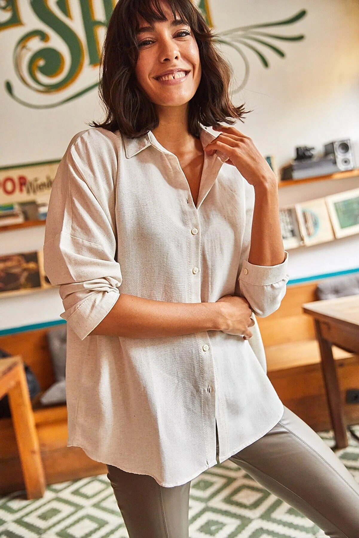 Black Linen Button Down Blouse