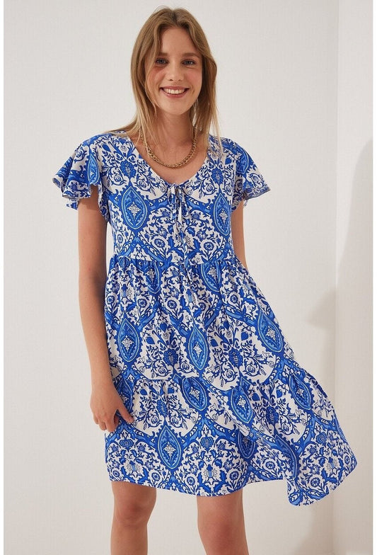 Floral Print Blue Summer Dress