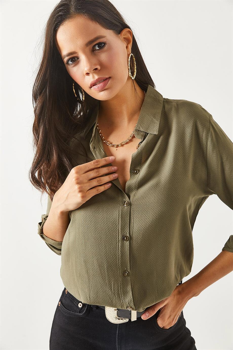 Military Green Button-Up Shirt