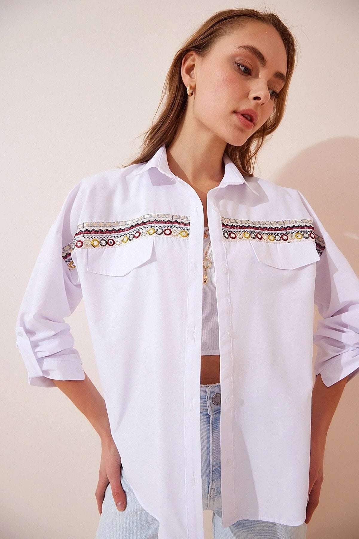 White Ethnic Embroidered Blouse