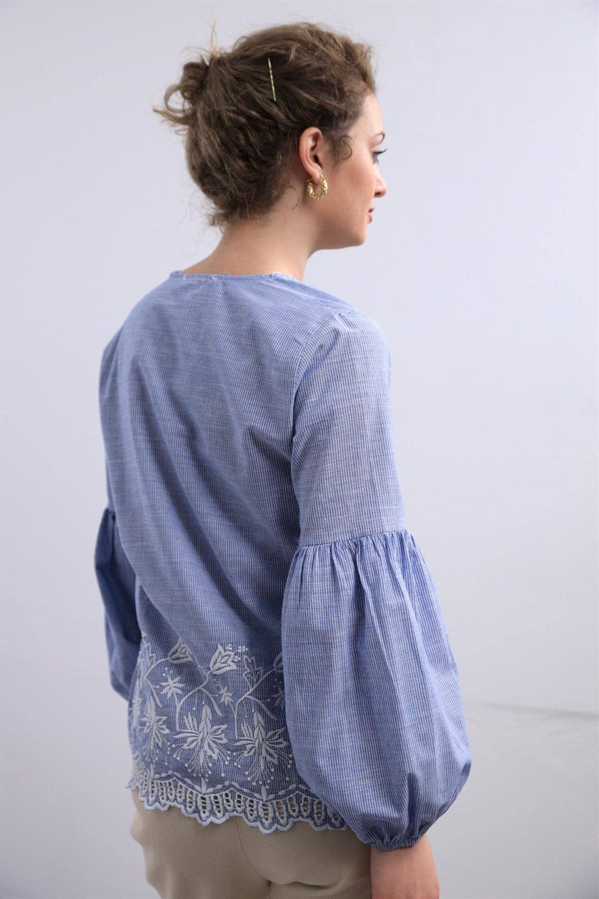 Ethereal Blue Embroidered Cotton Blouse