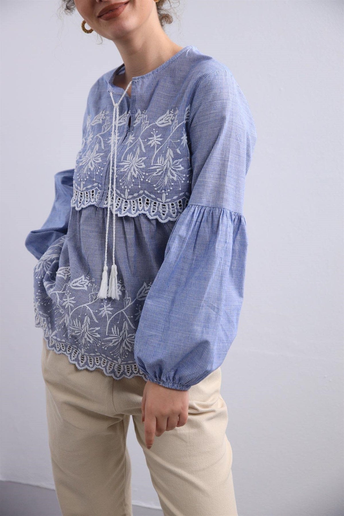 Ethereal Blue Embroidered Cotton Blouse