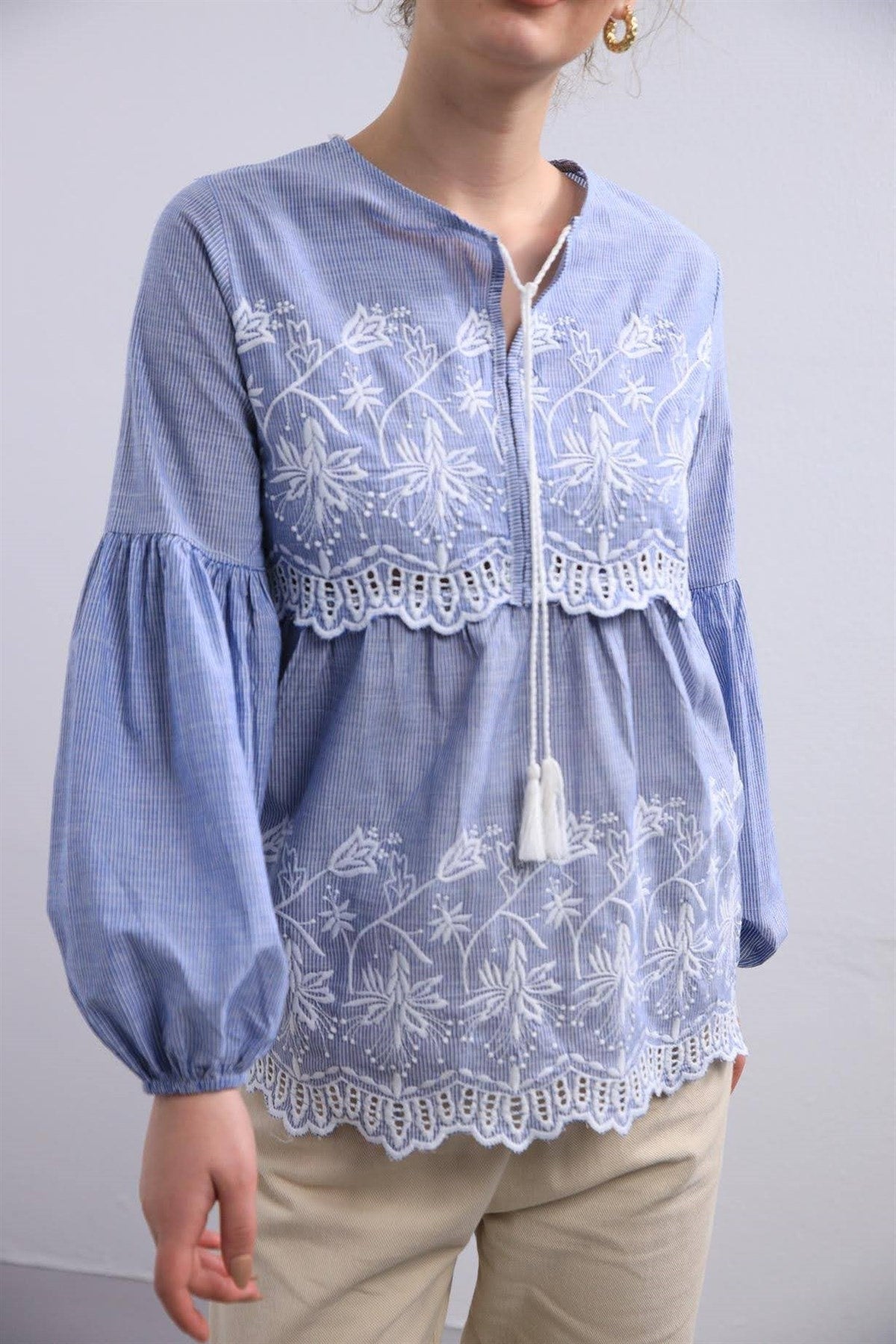 Ethereal Blue Embroidered Cotton Blouse