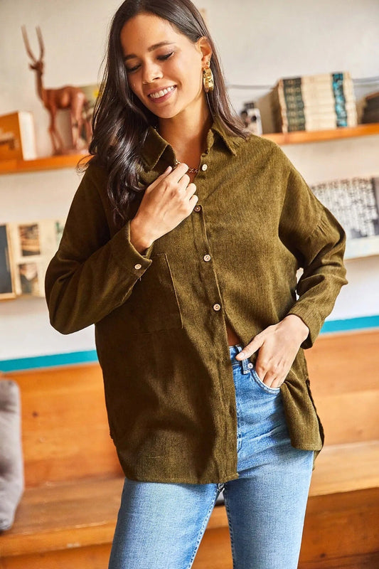 Military Green Velvet Blouse