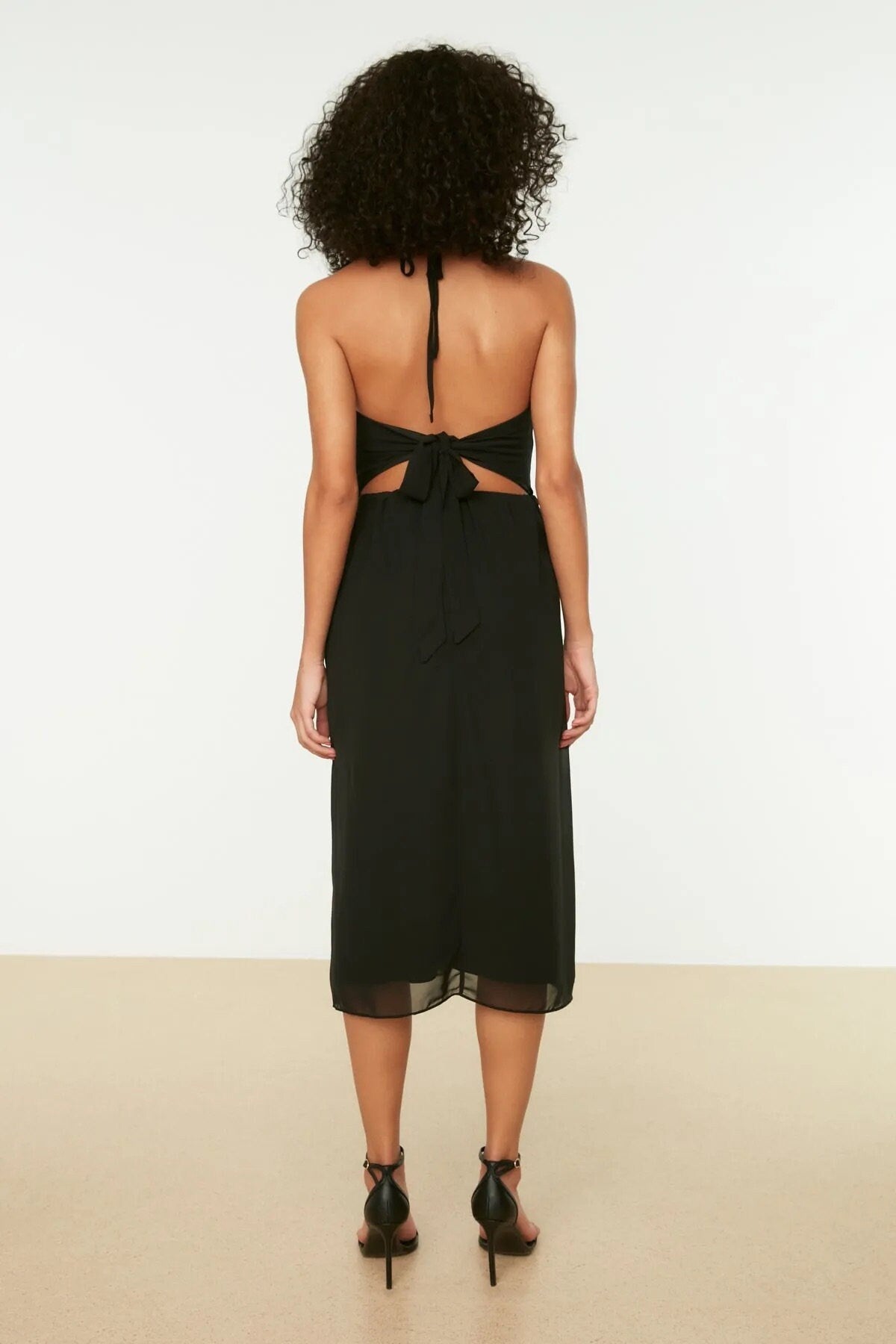 Black Open Back Chiffon Summer Dress with Side Slit