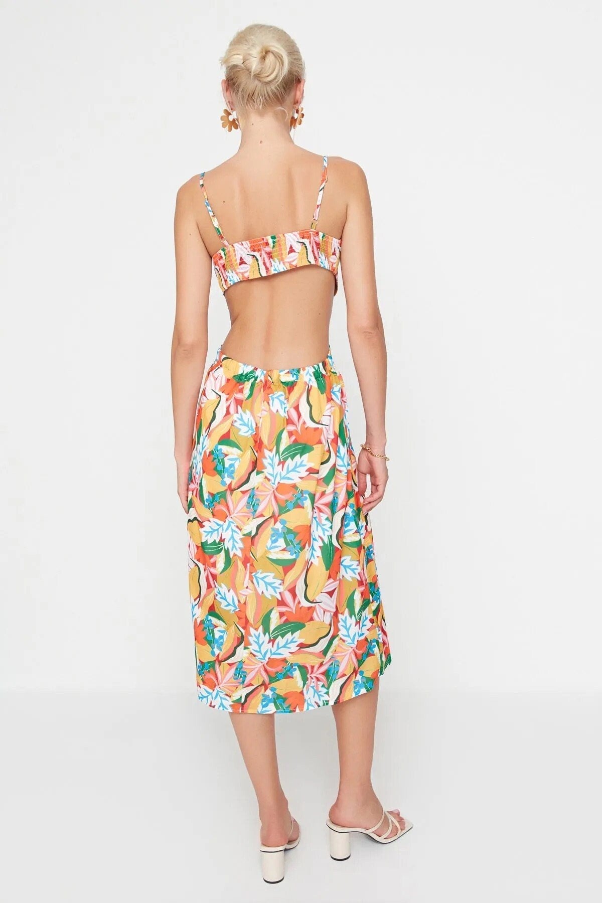 Colorful Floral Open Back Summer Dress