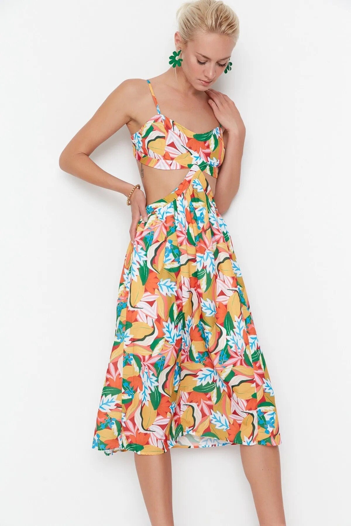 Colorful Floral Open Back Summer Dress