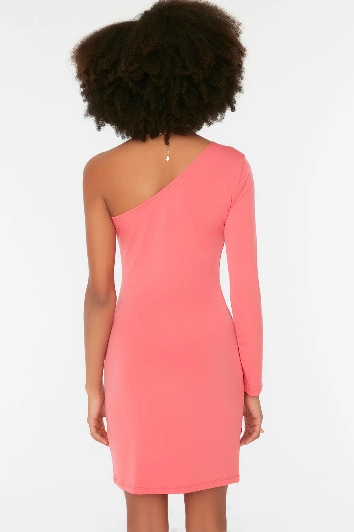 Pink One Shoulder Knitted Dress