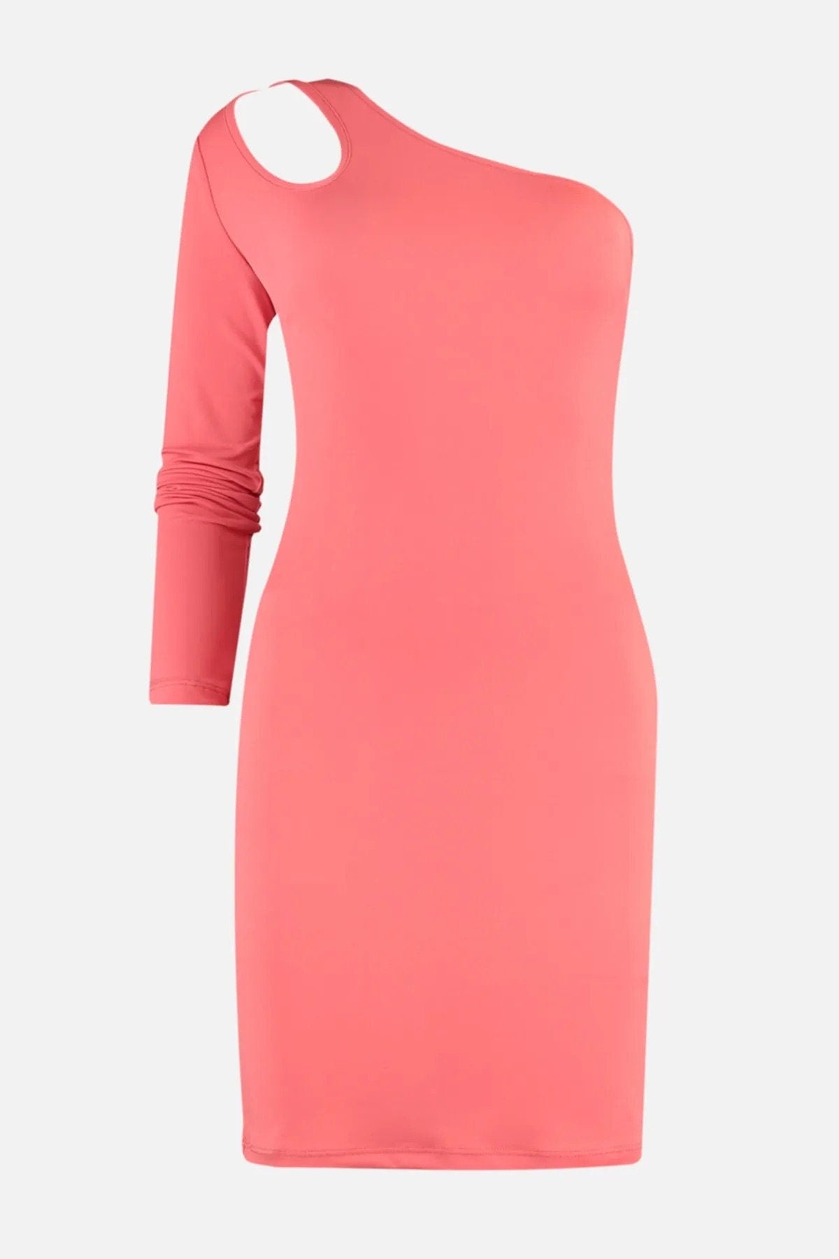 Pink One Shoulder Knitted Dress