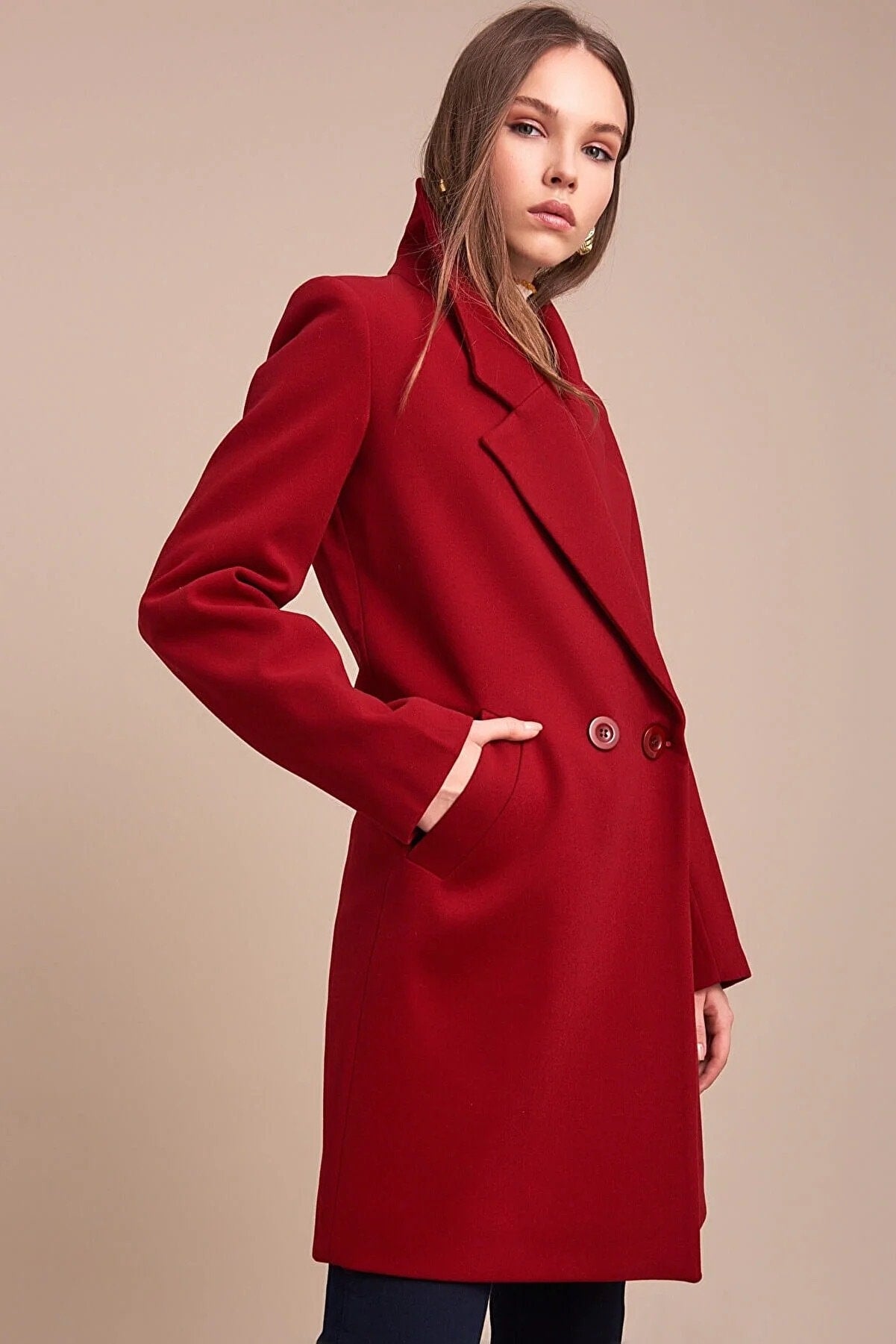 Burgundy Coat with Buttons