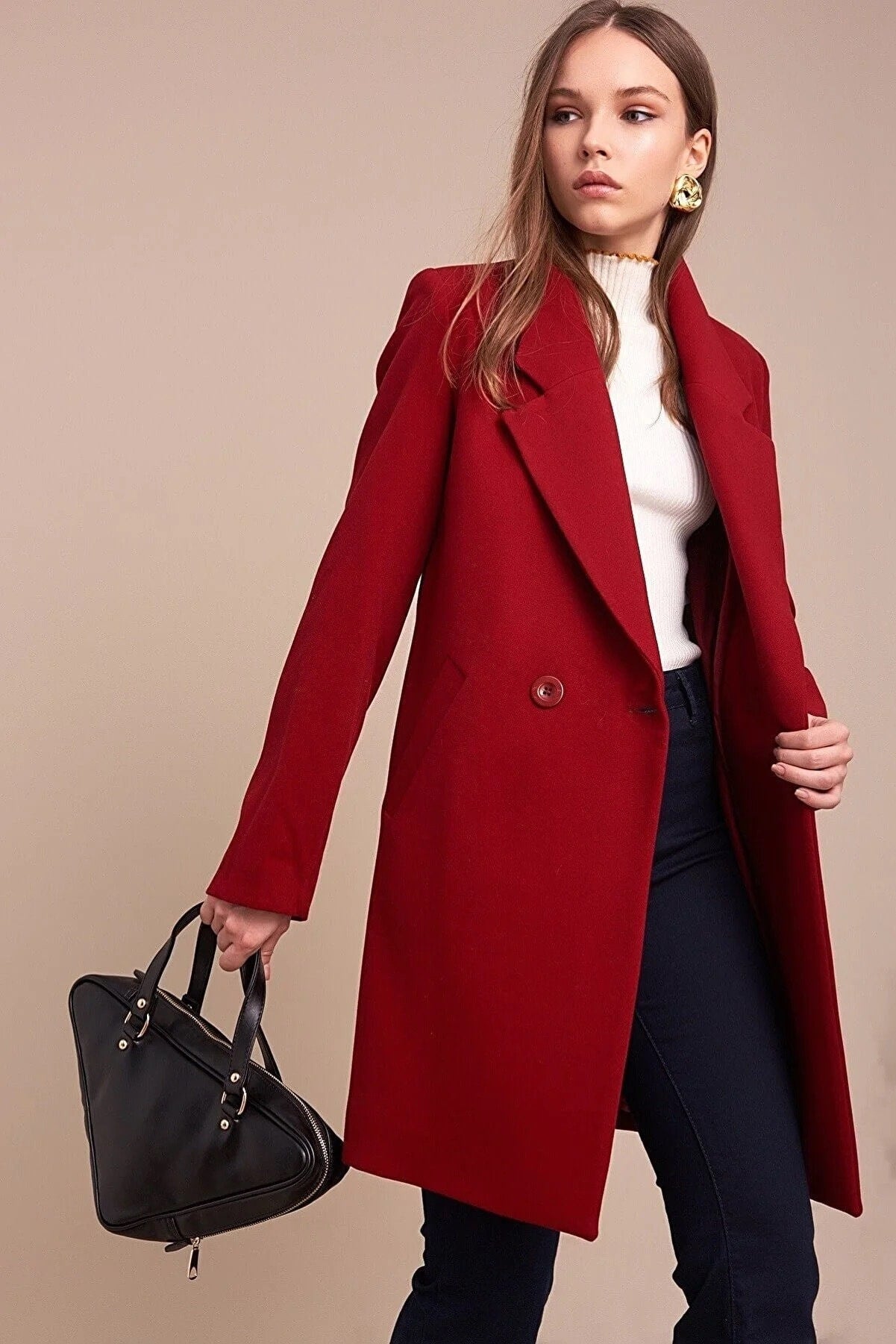 Burgundy Coat with Buttons