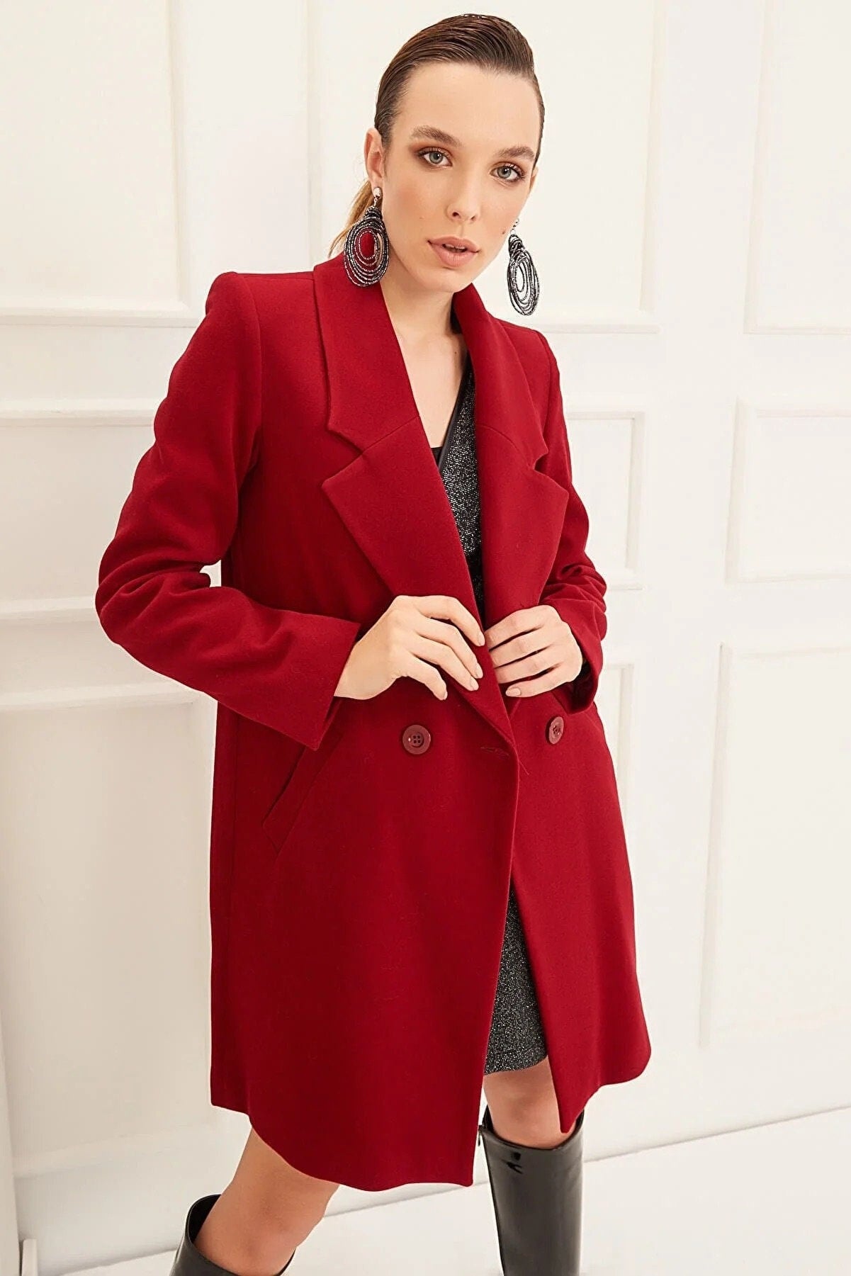 Burgundy Coat with Buttons