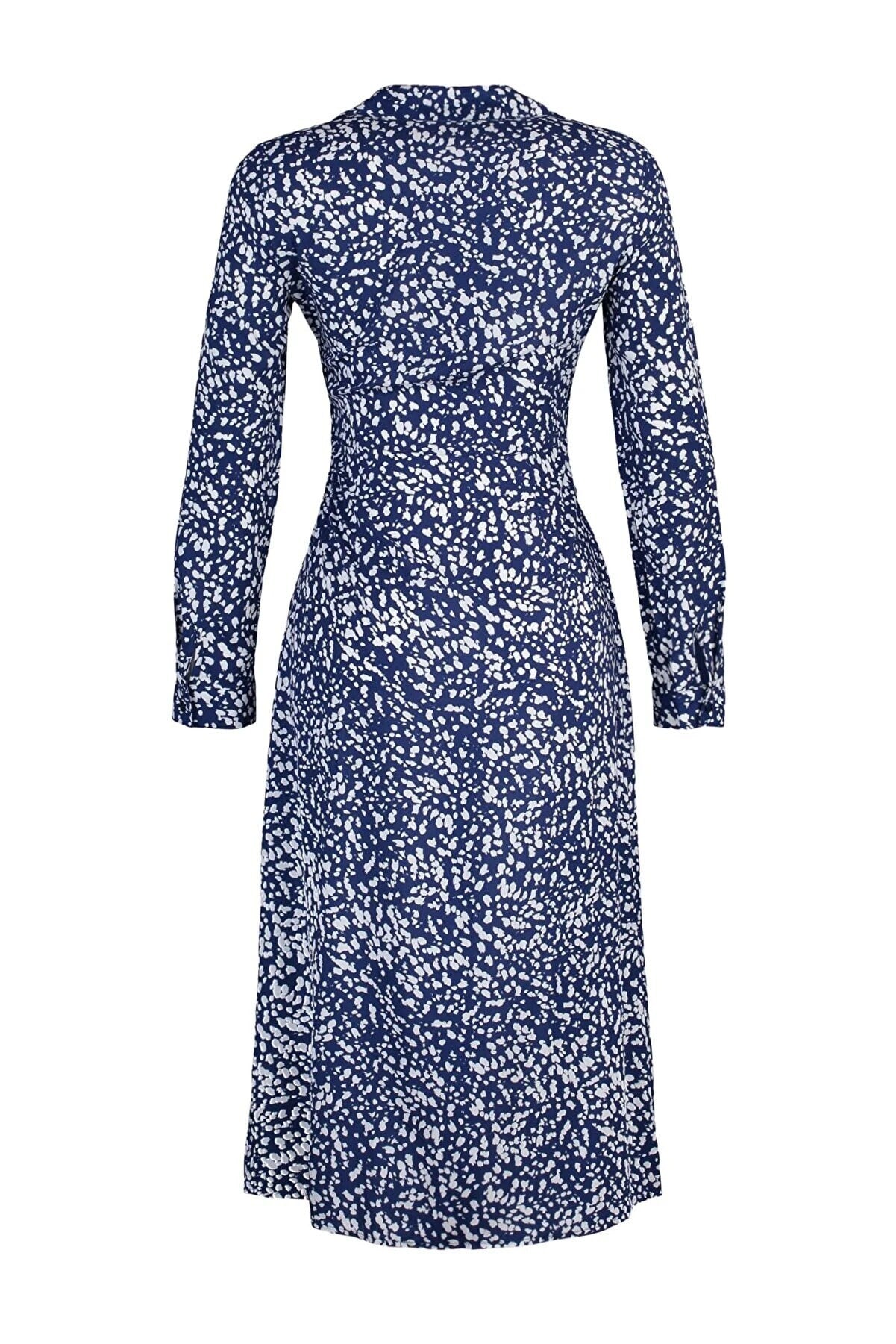 Blue Floral Midi Woven Slit Shirt Dress