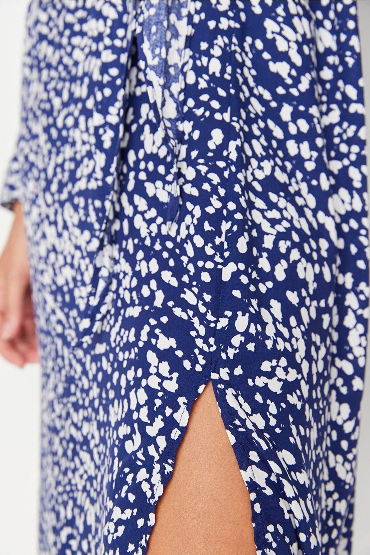 Blue Floral Midi Woven Slit Shirt Dress