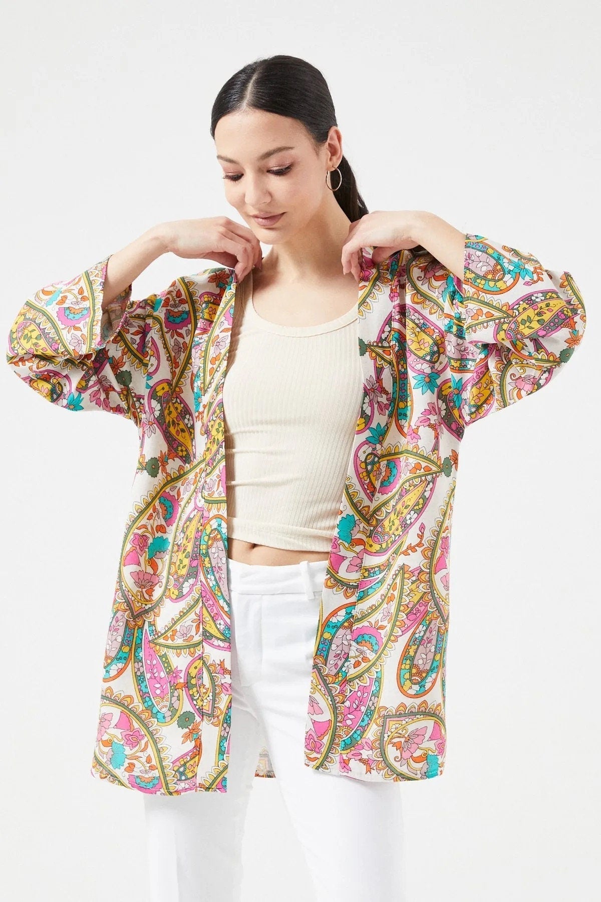 Ethnic Colorful Linen Kimono