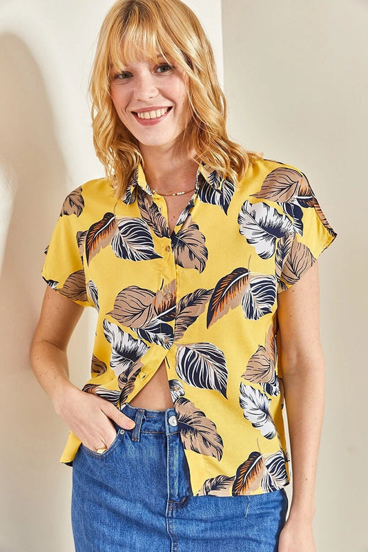 Sunny Tropics Yellow Short Sleeve Blouse