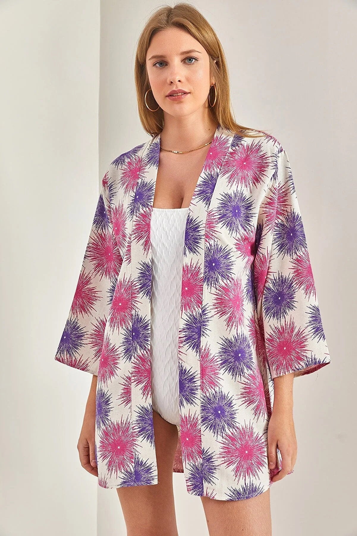 Pink Purple Colorful Linen Kimono