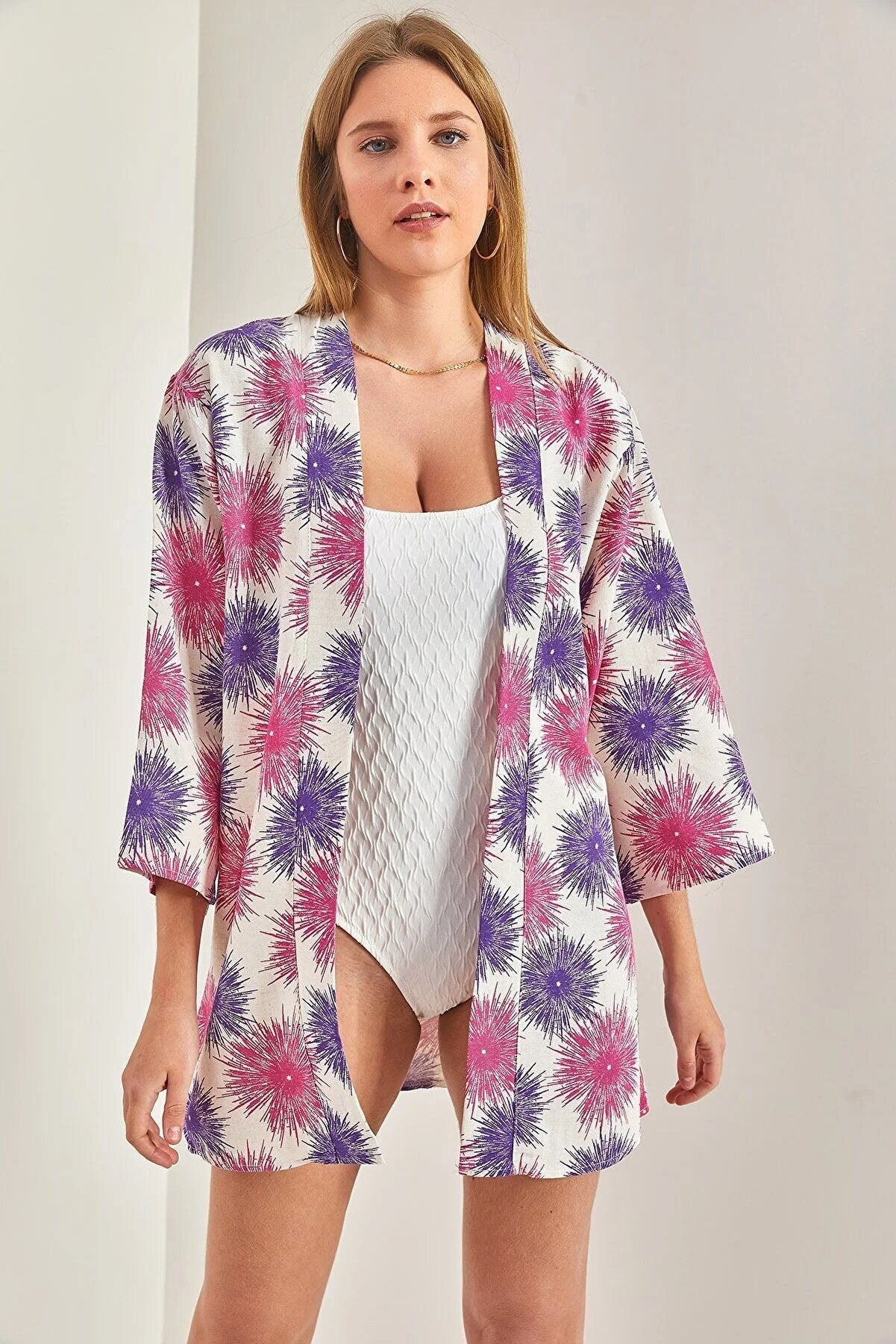 Pink Purple Colorful Linen Kimono