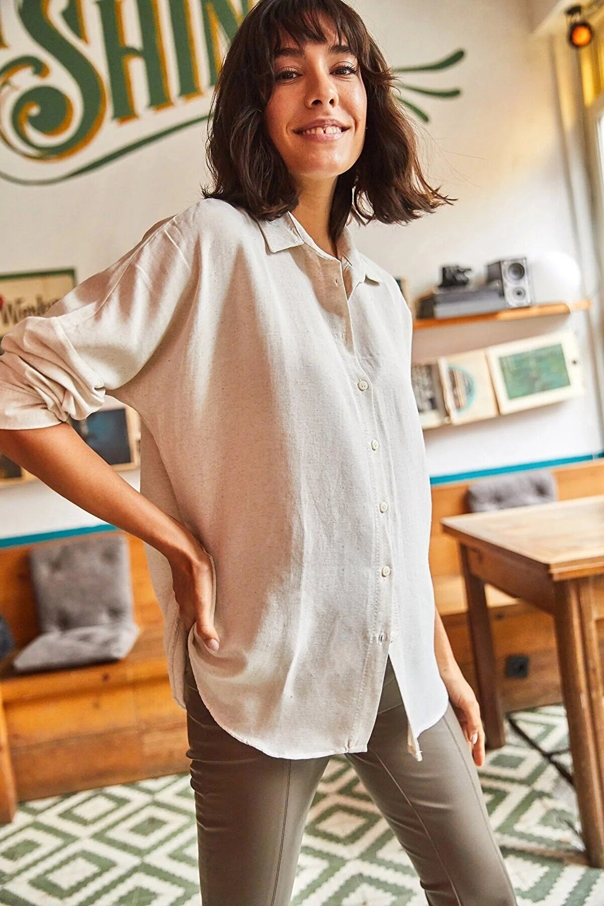 Black Linen Button Down Blouse