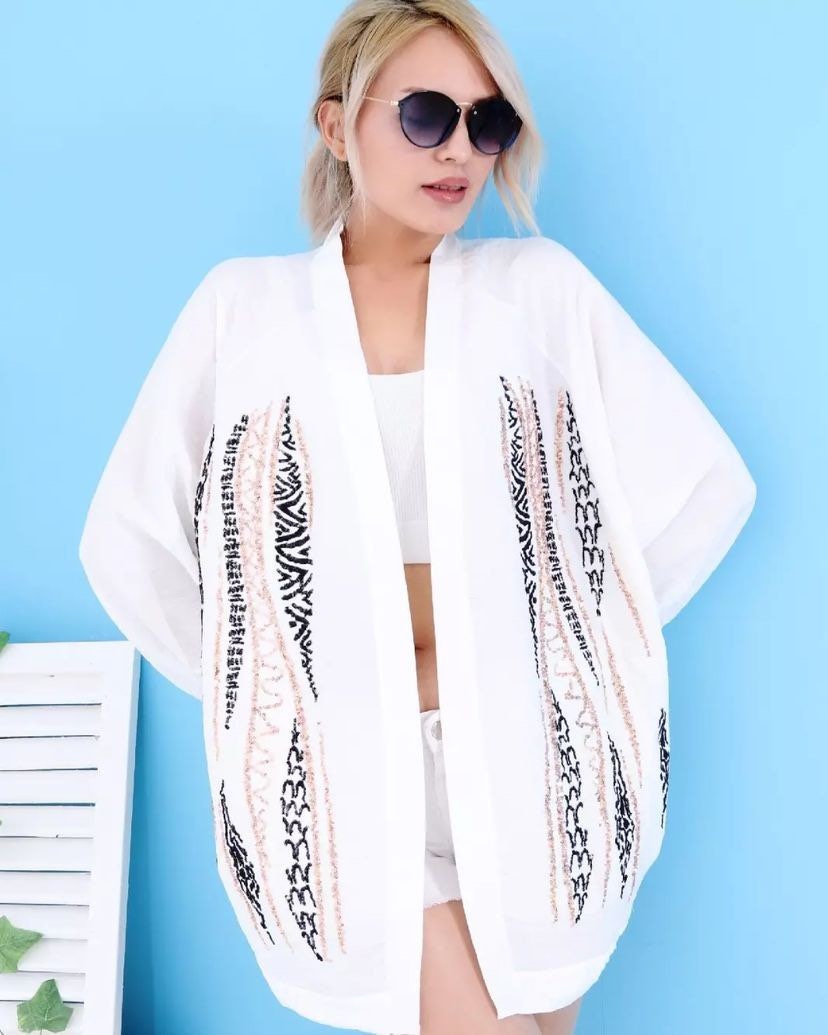 White Designer Sequin Kimono