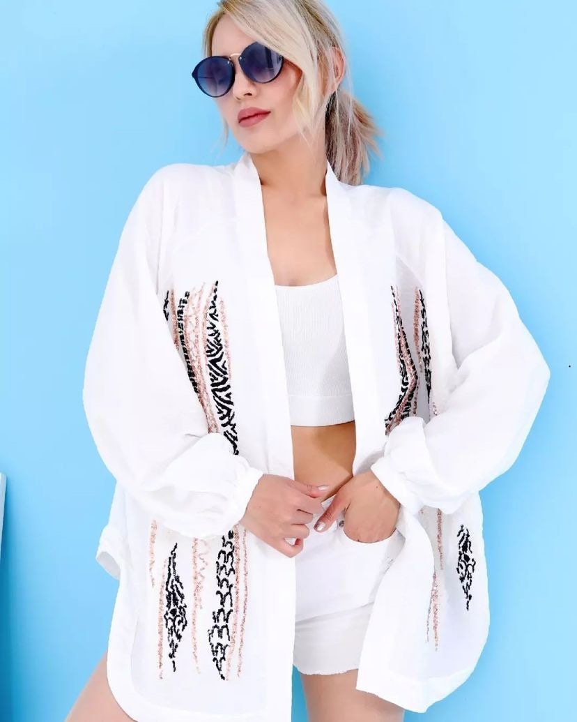 White Designer Sequin Kimono