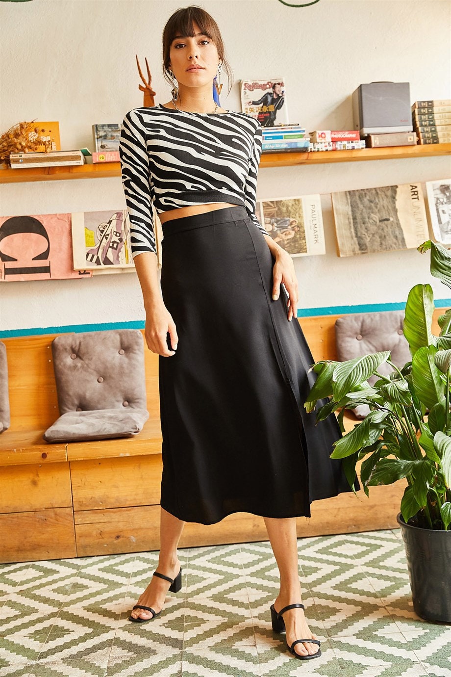 Black Pencil Slit Skirt