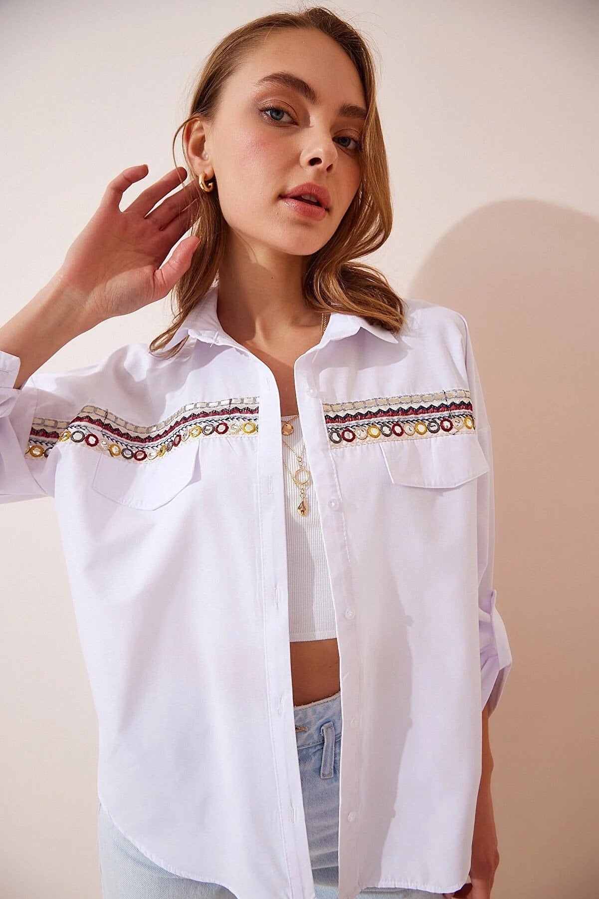 White Ethnic Embroidered Blouse