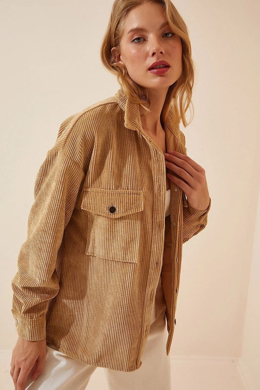 Chic Camel Corduroy Button-Up Jacket