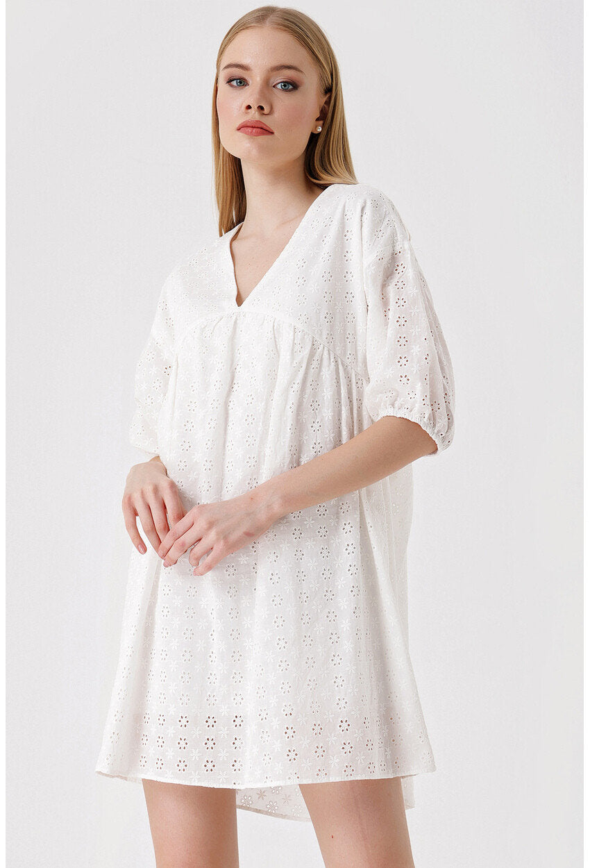 Breezy Eyelet Lace Cotton-Blend Dress