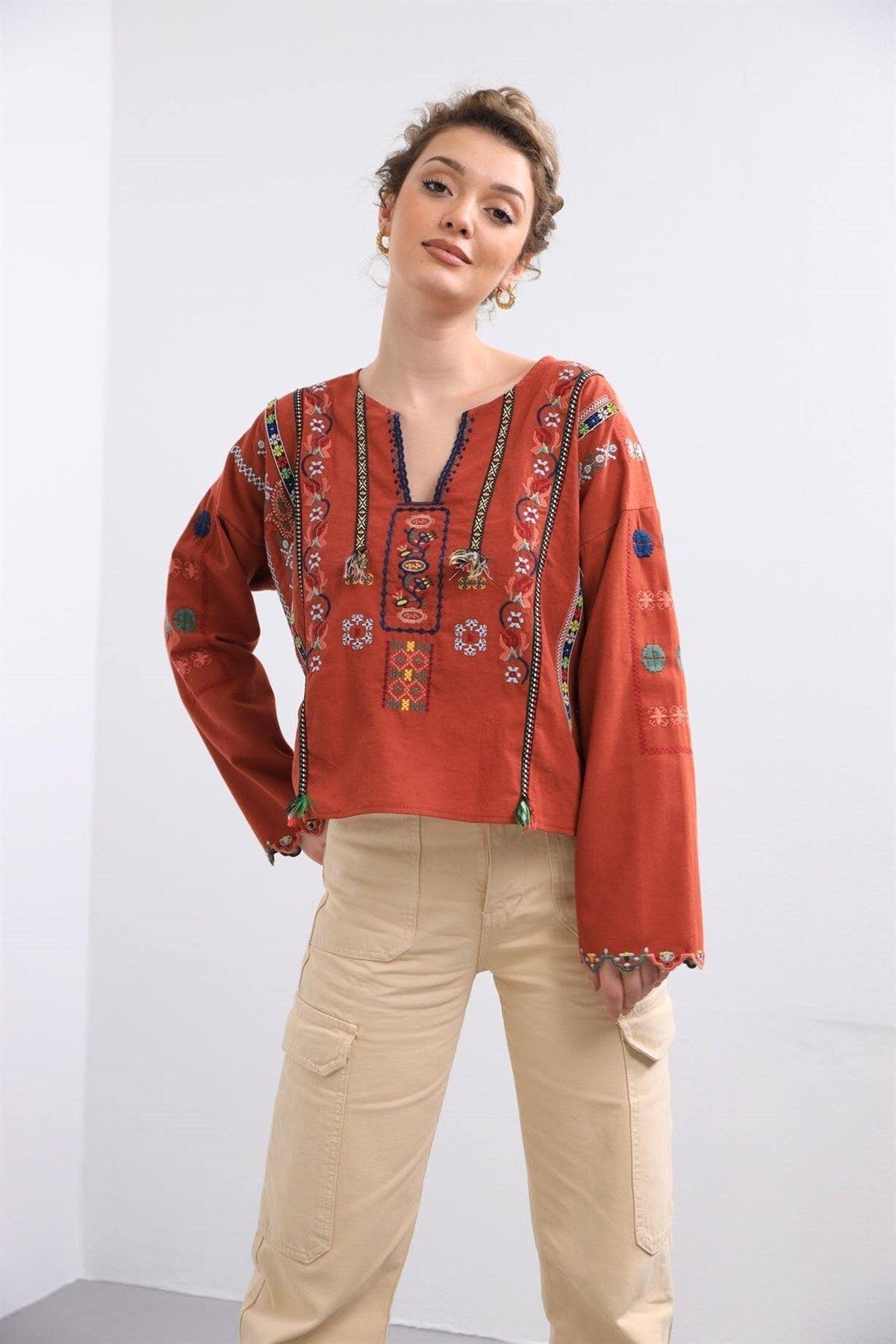 White Ethnic Boho Embroidered Blouse