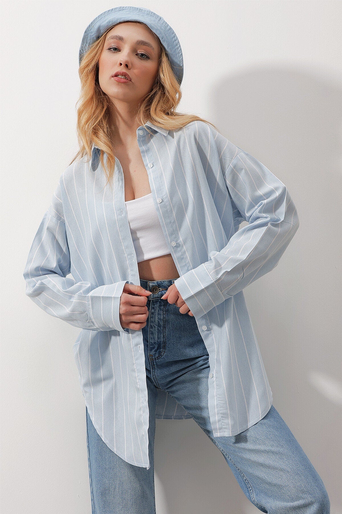 Blue Striped Loose Fit Blouse