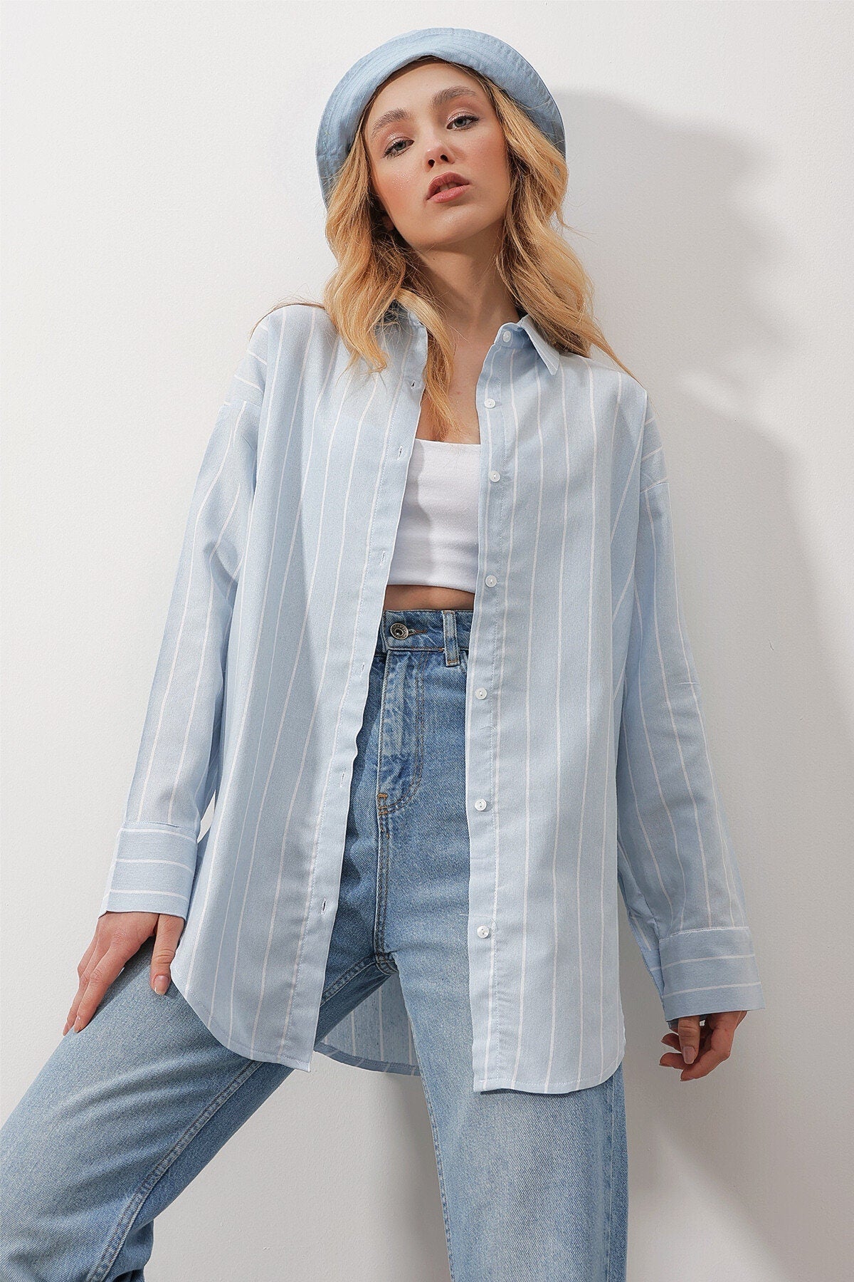 Blue Striped Loose Fit Blouse