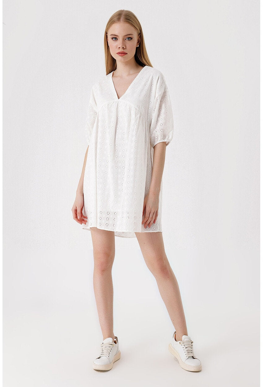 Breezy Eyelet Lace Cotton-Blend Dress