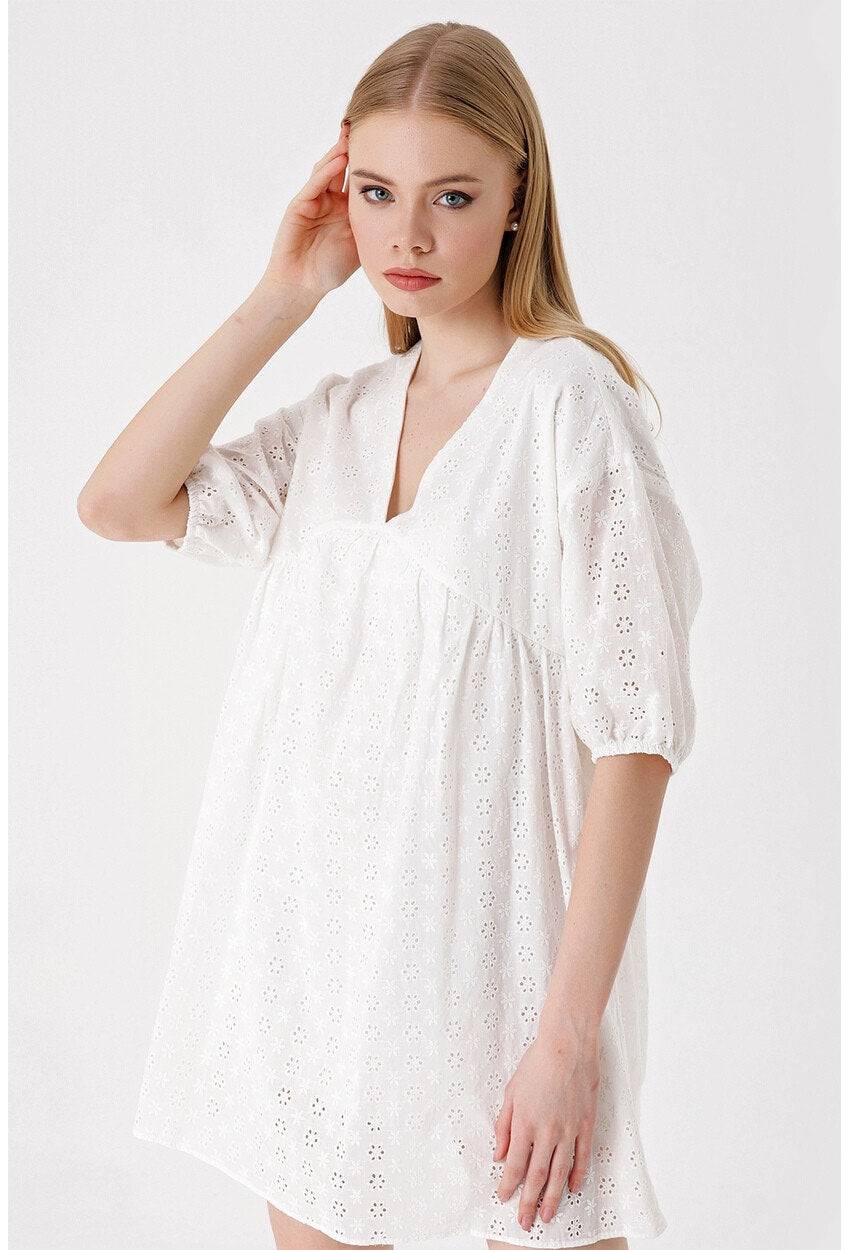 Breezy Eyelet Lace Cotton-Blend Dress