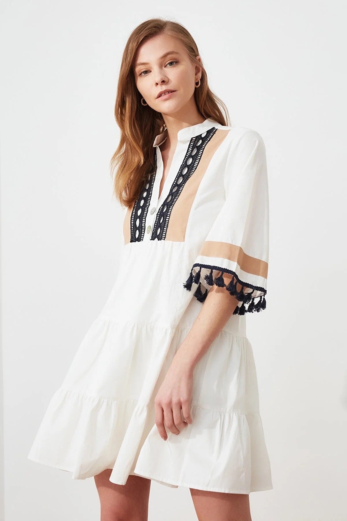 Bohemian Breeze Cotton Dress with Lace Detailing