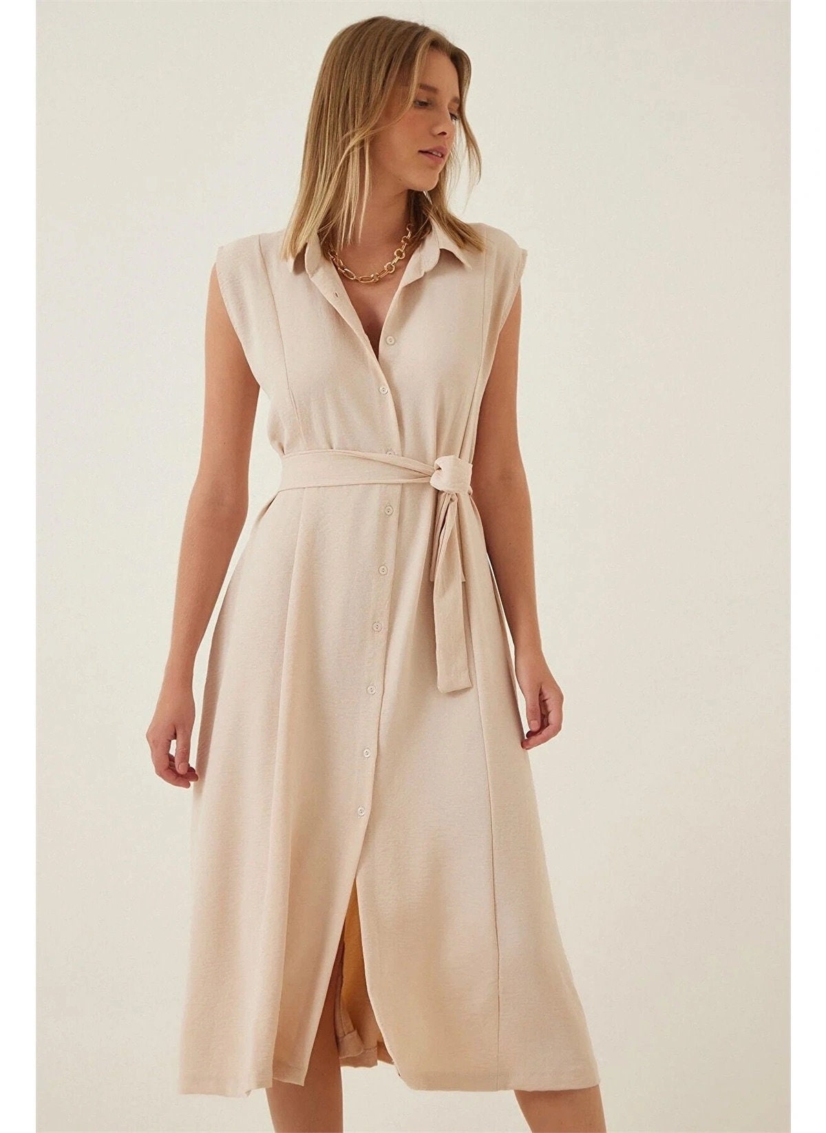 Cream Sleeveless Long Dress