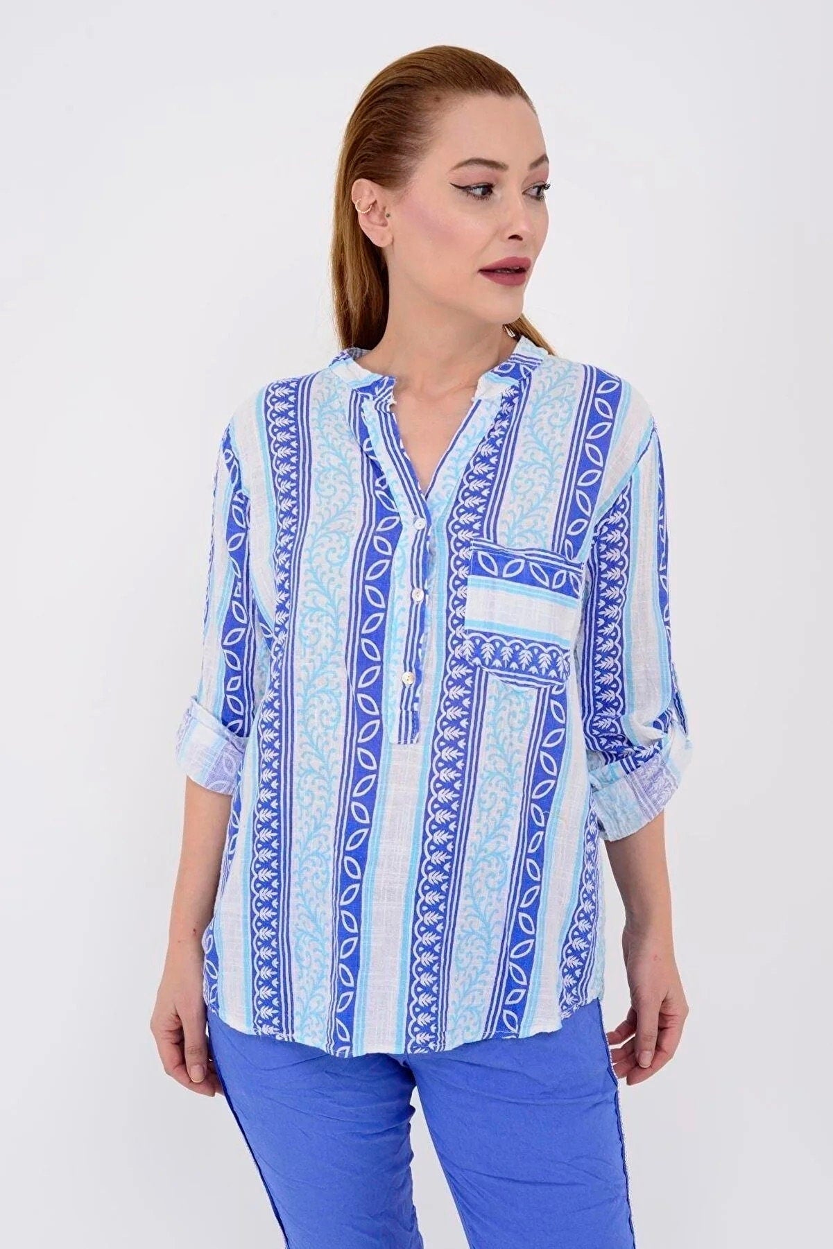 Blue Ethnic Cotton Blouse