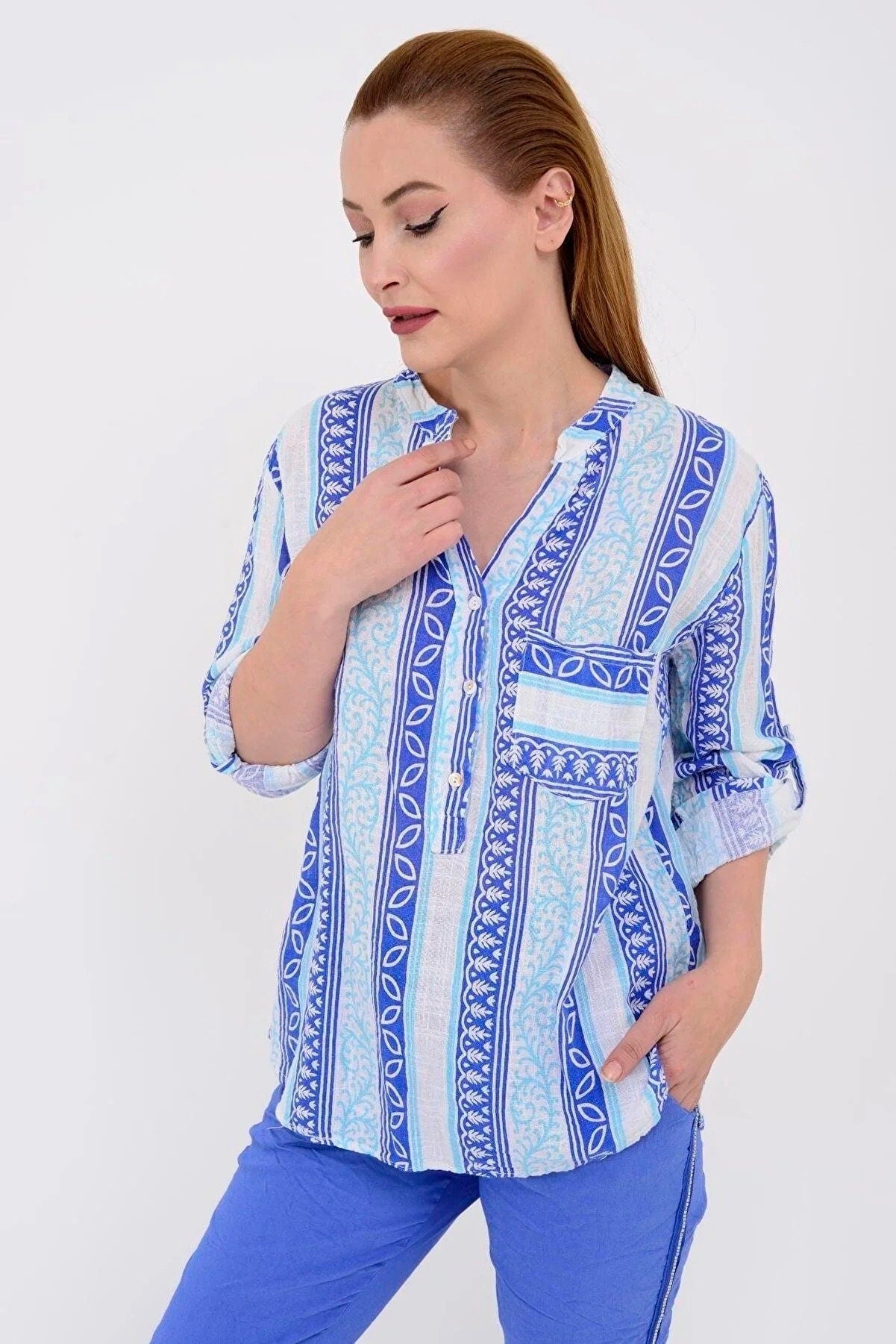 Blue Ethnic Cotton Blouse